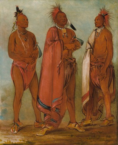 Wa-másh-ee-sheek, Colui che porta via; Wa-chésh-uk, Guerra; Mink-chésk, Tre giovani illustri. da George Catlin