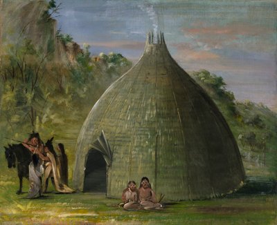 Wichita Lodge, tetto di paglia con erba della prateria da George Catlin