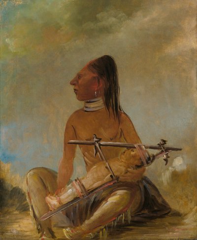 Donna e bambino, mostrando come le teste dei bambini vengono appiattite da George Catlin