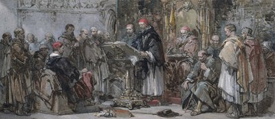 Una scena di vita monastica: Predicazione in chiesa da George Cattermole