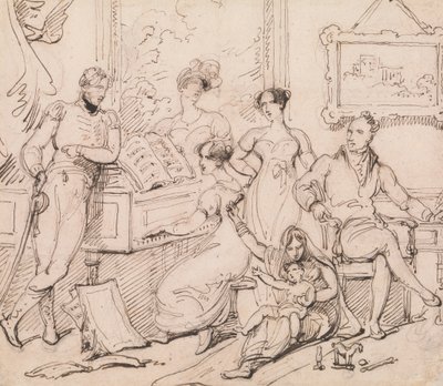 Un gruppo familiare intorno a un pianoforte da George Chinnery
