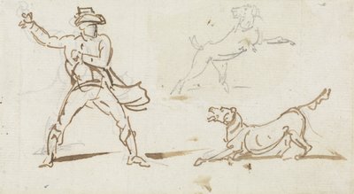 Un uomo che lancia una palla a un cane da George Chinnery
