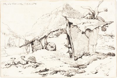 Capanna di un villaggio in India (recto) da George Chinnery