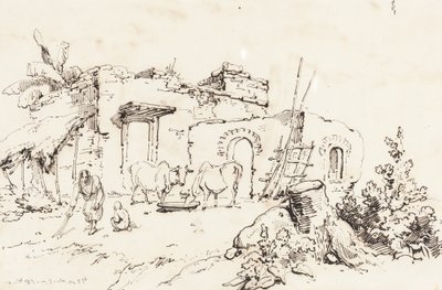 Una scena di villaggio in India (verso) da George Chinnery