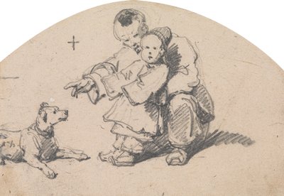 Padre cinese e bambino con cane da George Chinnery