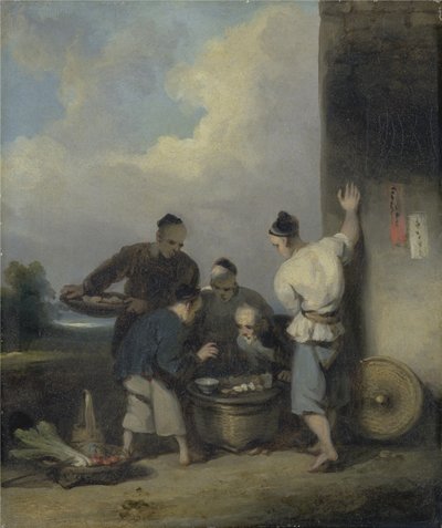 Coolies intorno alla bancarella del venditore di cibo da George Chinnery