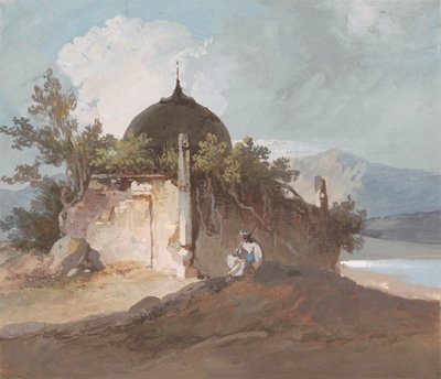 Figura Seduta vicino a un Tempio Indiano da George Chinnery