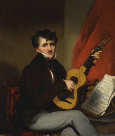Ritratto di uomo che suona la chitarra da George Chinnery