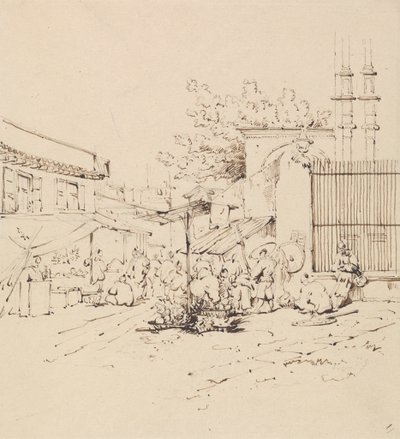 Scena di strada con mercanti che vendono merci da George Chinnery