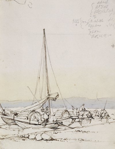 Barche Tanka sulla riva da George Chinnery