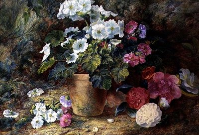 Natura morta di pelargoni in un vaso con camelie da George Clare