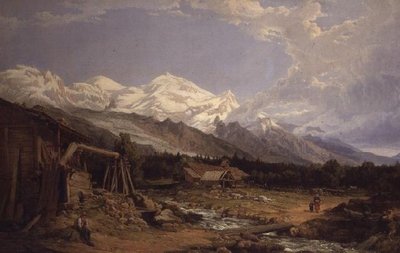 Paesaggio alpino con figure vicino a un ruscello di montagna da George Clarkson Stanfield