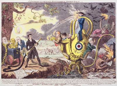 Un patriota luminoso che spegne il gas nocivo!!! 1817 da George Cruikshank
