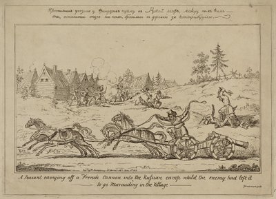 Un contadino che porta via un cannone francese nel campo russo mentre il nemico era andato a saccheggiare il villaggio da George Cruikshank