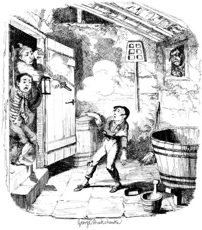 Un uomo spara a un ragazzo che sospetta di furto, 19° secolo da George Cruikshank