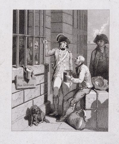 Un negozio di fischi: Tom & Jerry visitano Logic, a bordo della Fleet, Fleet Prison, Londra, 1821 da George Cruikshank