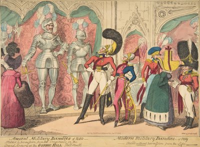Dandy militari antichi del 1450 - Dandy militari moderni del 1819, 1 agosto 1835 da George Cruikshank