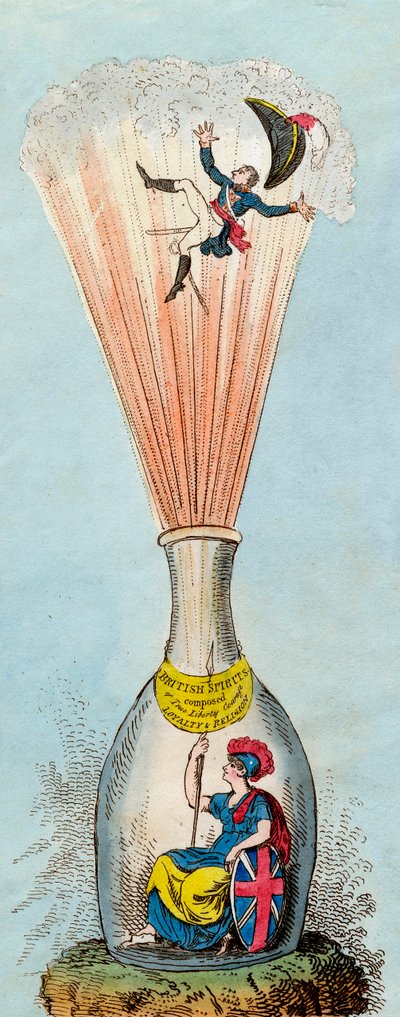 Britannia fa esplodere il Corsican Bottle Conjurer - 1803 - I satirici britannici attaccavano continuamente la legittimità del regime napoleonico - di George Cruikshank da George Cruikshank