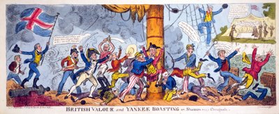 Valore britannico e vanto yankee o, Shannon contro Chesapeake, pubblicato nel 1813 da George Cruikshank
