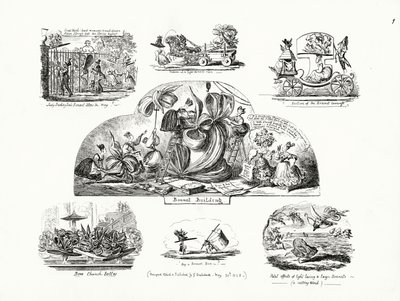 Cartoni animati di George Cruikshank sul tema dei cappelli da donna sovradimensionati da George Cruikshank