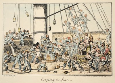 Attraversamento della linea, da Greenwich Hospital, una serie di schizzi navali, descrittivi della vita di un uomo di guerra da George Cruikshank