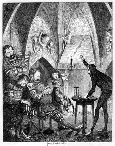 Edward Underhill il predicatore ardente che predica ai giganti nella torre della porta, 1840 da George Cruikshank