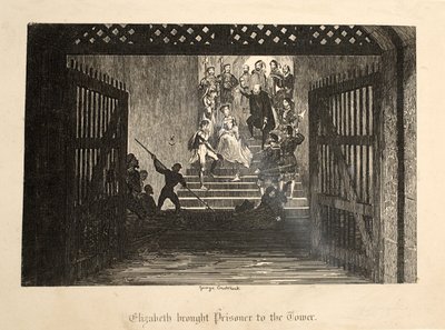 Elizabeth portata prigioniera alla Torre, da La Torre di Londra, pub. 1840 da George Cruikshank