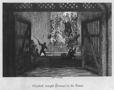 Elisabetta portata prigioniera alla Torre (incisione) da George Cruikshank