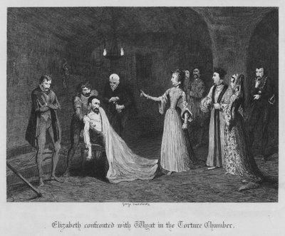 Elisabetta confrontata con Wyat nella Camera delle Torture da George Cruikshank