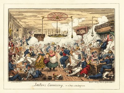Marinai inglesi che bevono e ballano in un pub, era napoleonica, 1829 (litografia) da George Cruikshank