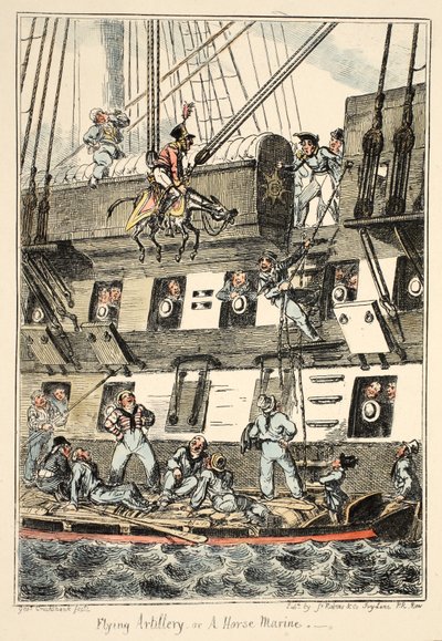 Artiglieria volante o un marinaio a cavallo, da Greenwich Hospital, una serie di schizzi navali, descrittivi della vita di un uomo di guerra, pub. 1826 da George Cruikshank