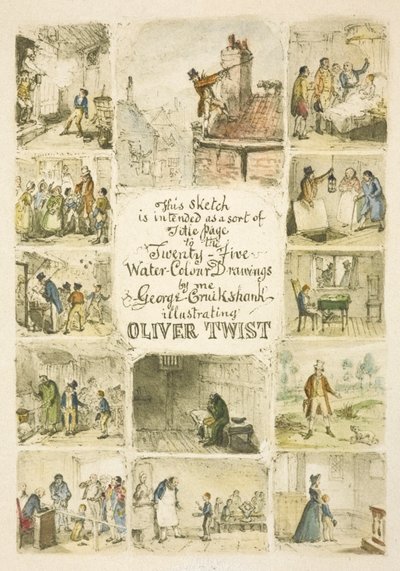 Illustrazione per la pagina del titolo "Oliver Twist" da George Cruikshank