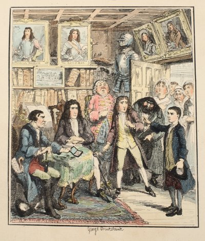 Jack Sheppard accusa Thames Darrell del furto, illustrazione da Jack Sheppard: A Romance di William Harrison Ainsworth, pubblicato nel 1839 da George Cruikshank