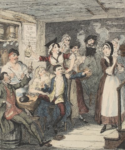 Jack Sheppard si ubriaca e manda via sua madre, illustrazione da Jack Sheppard: Un Romanzo di William Harrison Ainsworth, pub. 1839 da George Cruikshank