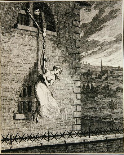 Jack che fugge dal Newgate Ward con sua moglie Elizabeth Lyon, illustrazione da 