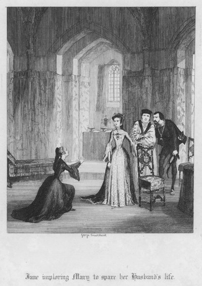 Jane implora Maria di risparmiare la vita di suo marito (incisione) da George Cruikshank