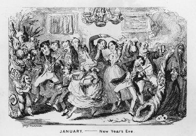 Gennaio, Vigilia di Capodanno (incisione) da George Cruikshank