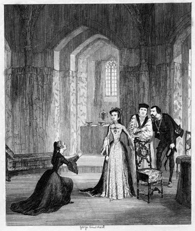 Lady Jane Grey implora la regina Maria di risparmiare la vita di suo marito, 1554 1840 da George Cruikshank