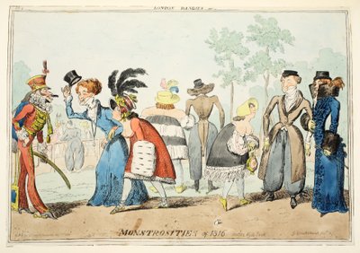 I dandy di Londra o le mostruosità del 1815, Hyde Park, pub. 1835 da George Cruikshank