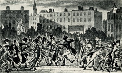 Rissa di strada a Londra, inizio XIX secolo da George Cruikshank