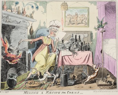Preparazione di una ricetta per calli, pub. 1835 da George Cruikshank