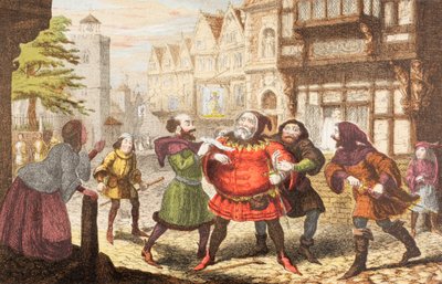 Mrs Quickly fa arrestare Sir John Falstaff in Enrico IV, Parte 2 da George Cruikshank