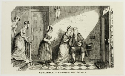 Novembre - Un recapito postale generale in opposizione dalle acqueforti di George Cruikshank a The Comic Almanacks: 1835-1853 da George Cruikshank