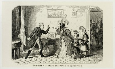 Ottobre - Marte e Venere in opposizione dalle acqueforti di George Cruikshank per The Comic Almanacks: 1835-1853 da George Cruikshank