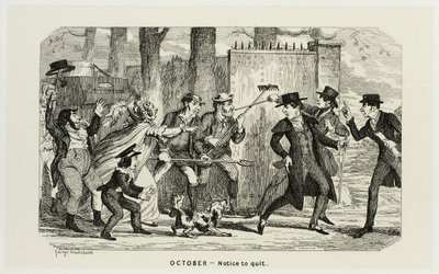 Ottobre - Avviso di abbandono dalle acqueforti di George Cruikshank a The Comic Almanacks: 1835-1853 da George Cruikshank