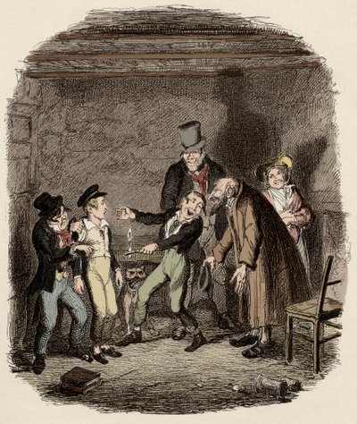 Oliver Twist ricevuto dal vecchio Fagin e la sua banda - Ricevimento di Oliver da parte di Fagin e dei ragazzi - Illustrazione per 