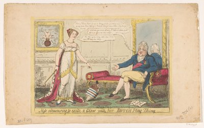Principessa Charlotte che gioca con la sua trottola olandese, 1814 (Miss endeavouring to excite a Glow with her Dutch Play Thing) da George Cruikshank