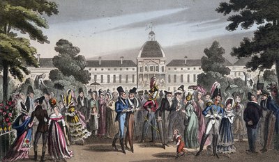 Passeggiata al Jardin des Tuileries - in "Life in Paris" di David Carey, Londra da George Cruikshank
