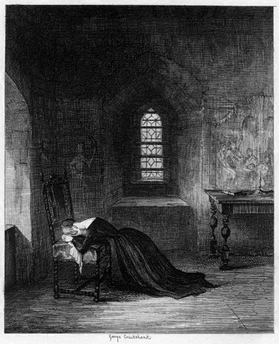 La regina Jane imprigionata nella Brick Tower, Torre di Londra da George Cruikshank