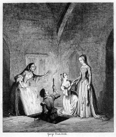 La fuga della regina Jane dalla Torre da George Cruikshank